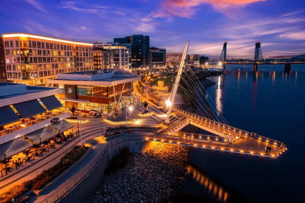 Vancouver Washington waterfront illuminated at night
