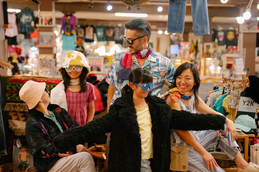 Indoor Kids Activities Seattle-Parents, kids, and their grandma dress up in vintage clothes at the Fremont Vintage Mall, one of many family friendly indoor activities in Seattle.