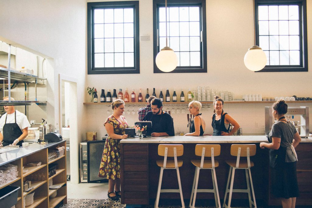 Washington State Coffee Roasters: Interior bar seating in Camber Coffee, in Bellingham