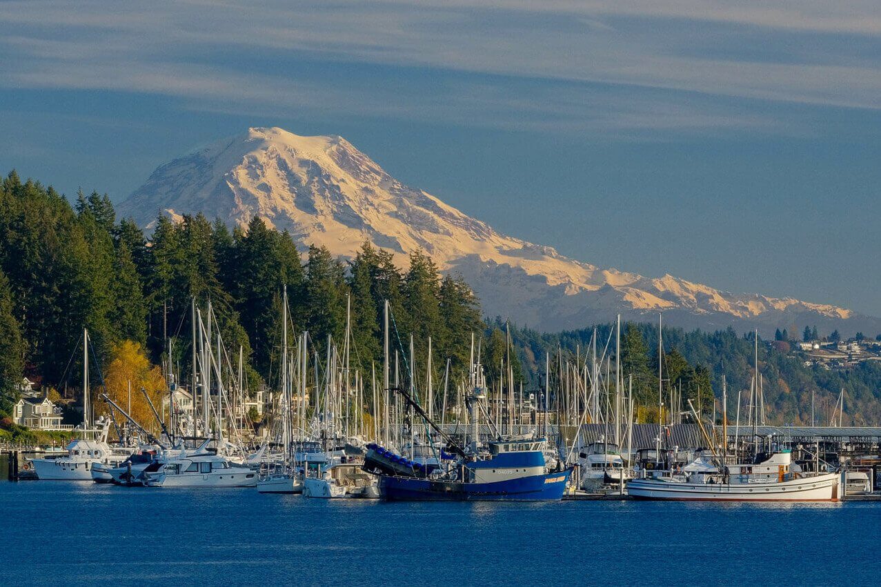 Gig Harbor Marina with Mount Rainier in the background