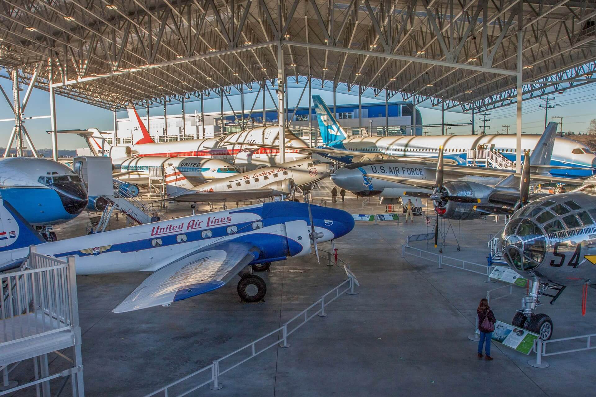 Planes in a hanger at the Museum of Flight in the Metro Puget Sound region