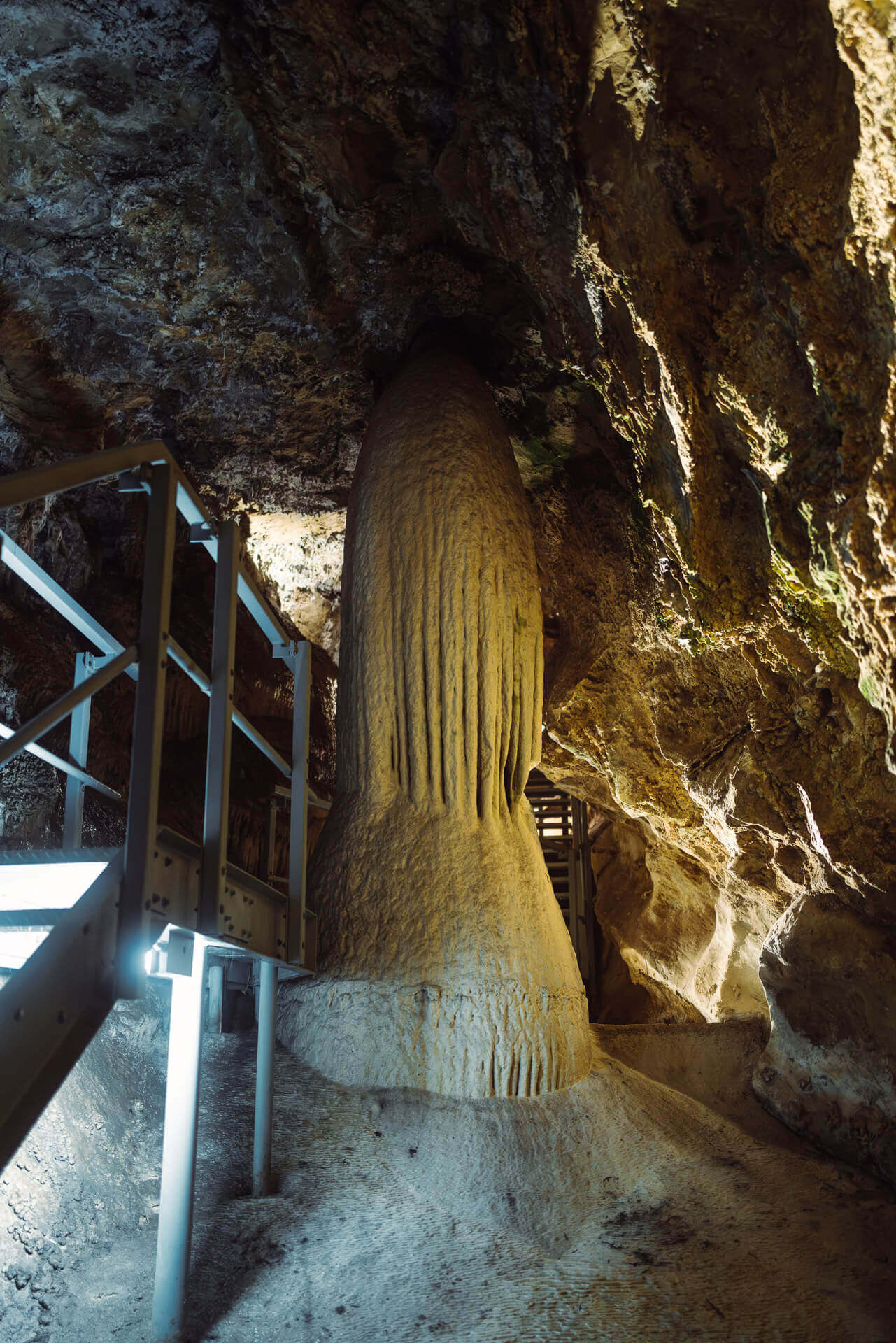 A metal staircase leads into Gardner Cave in Eastern Washington. 