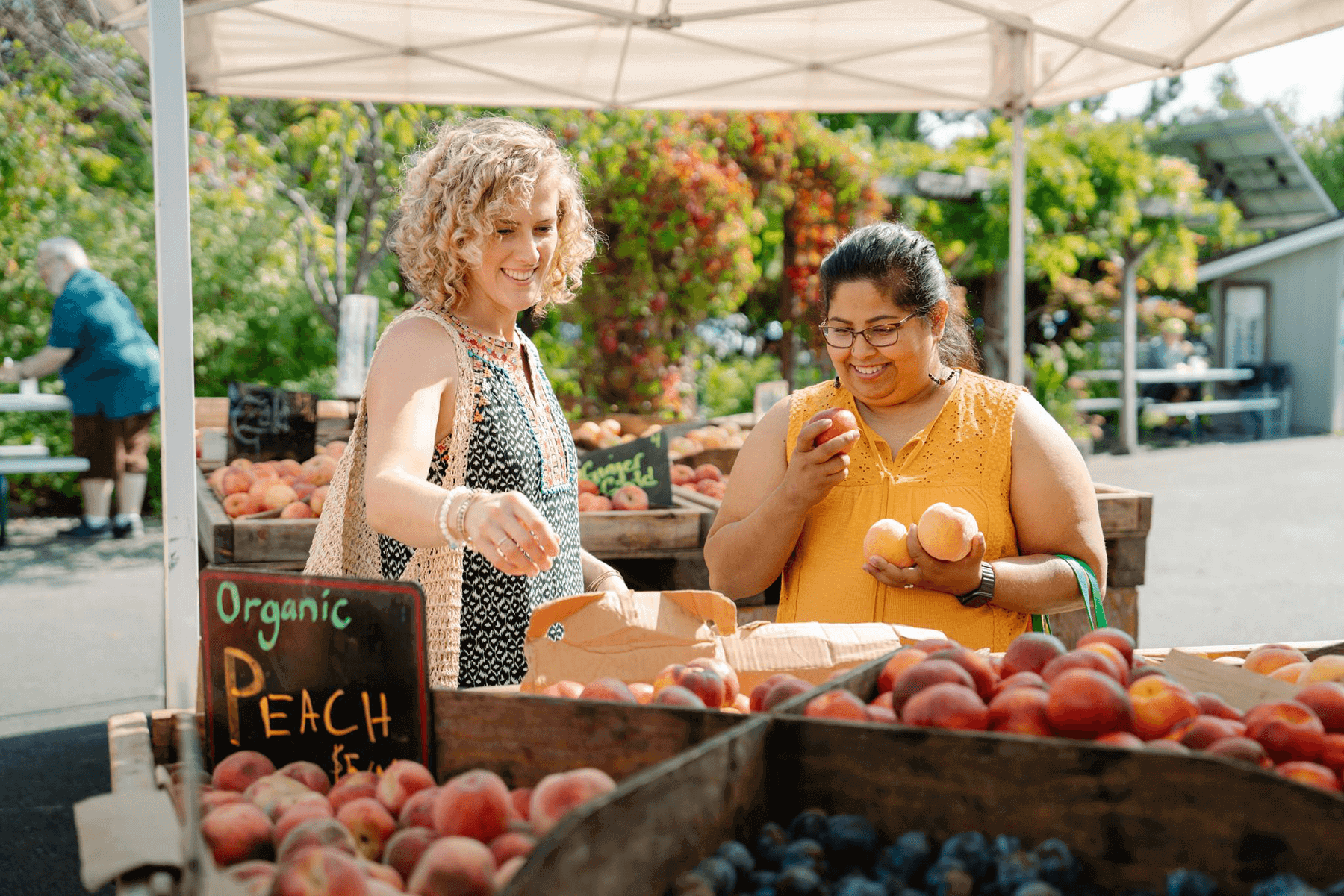 Women shopping at the Olympia Farmer's Market