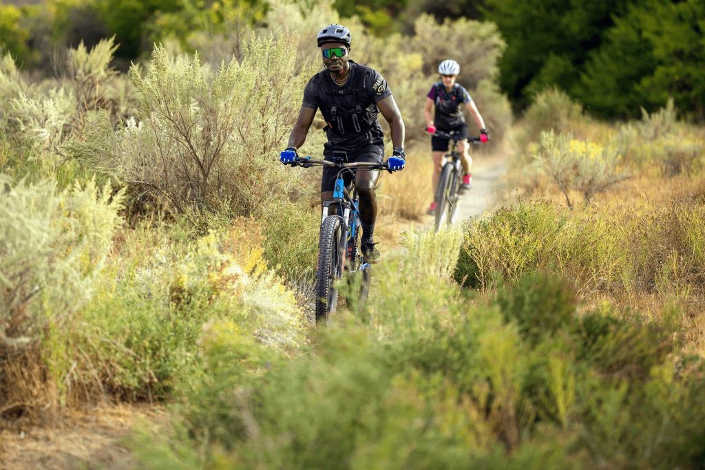 Mountain bikers on a trail in Chamna Natural Preserve.
