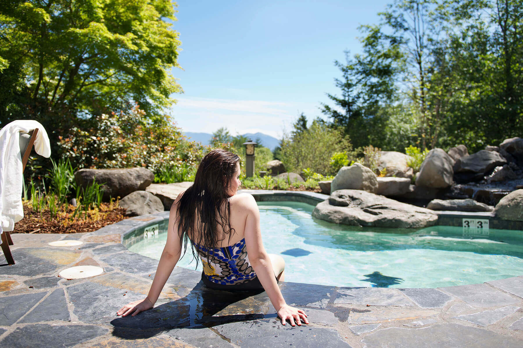 Hot tub at Skamania Lodge in the Columbia River Gorge. 