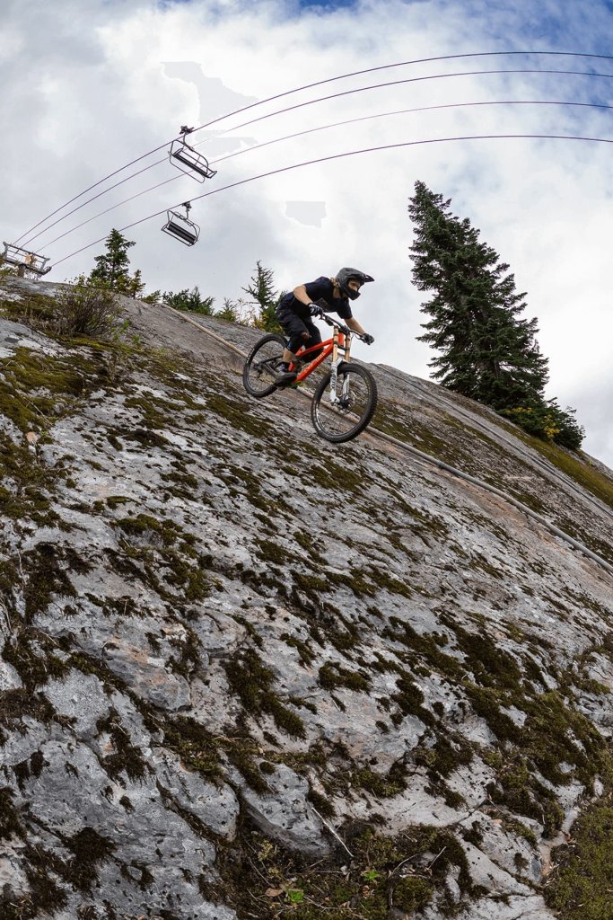 Mountain biker at Summit Bike Park on Snoqualmie Pass.