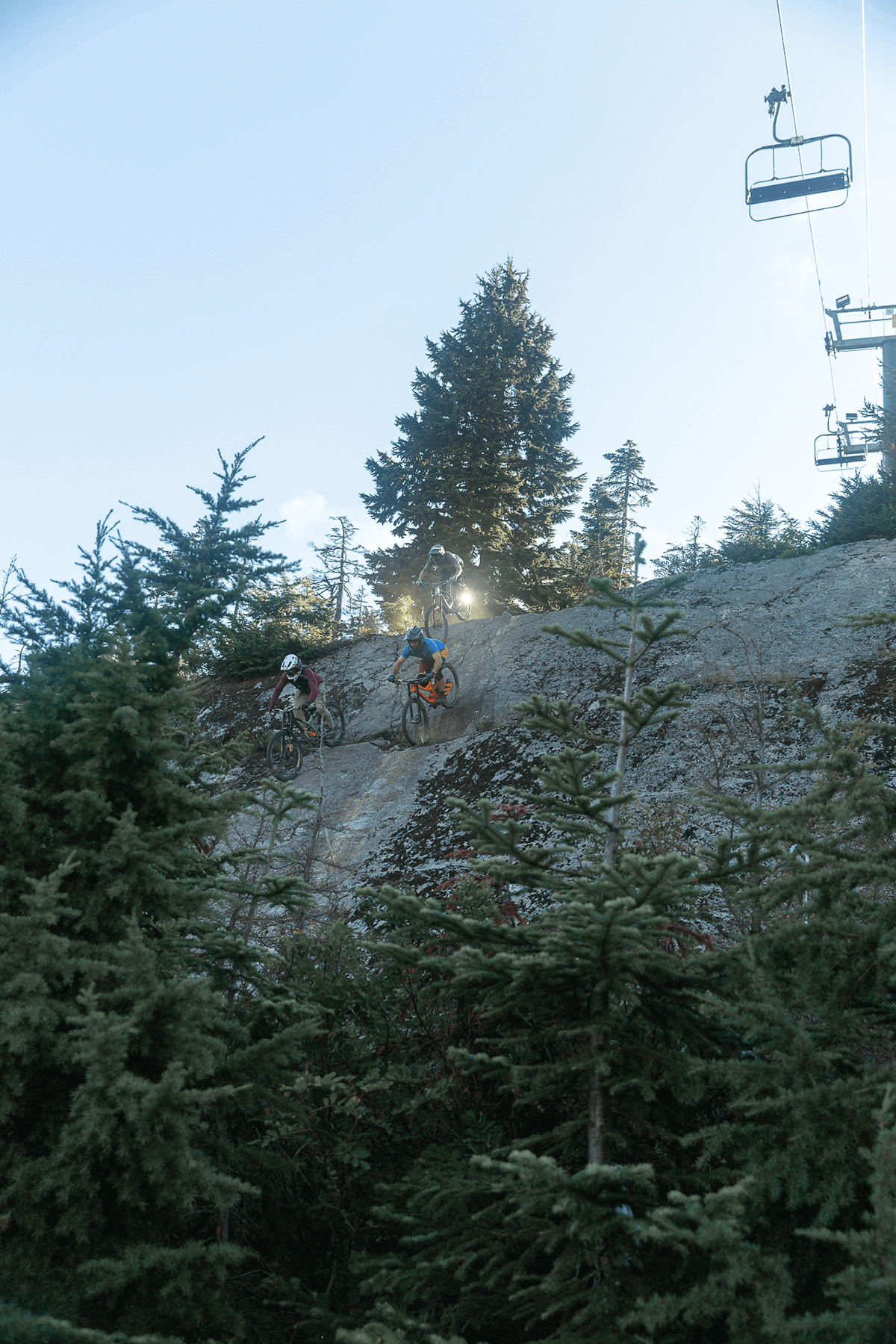 Mountain Bikers at Summit Bike Park on Snoqualmie Pass. 