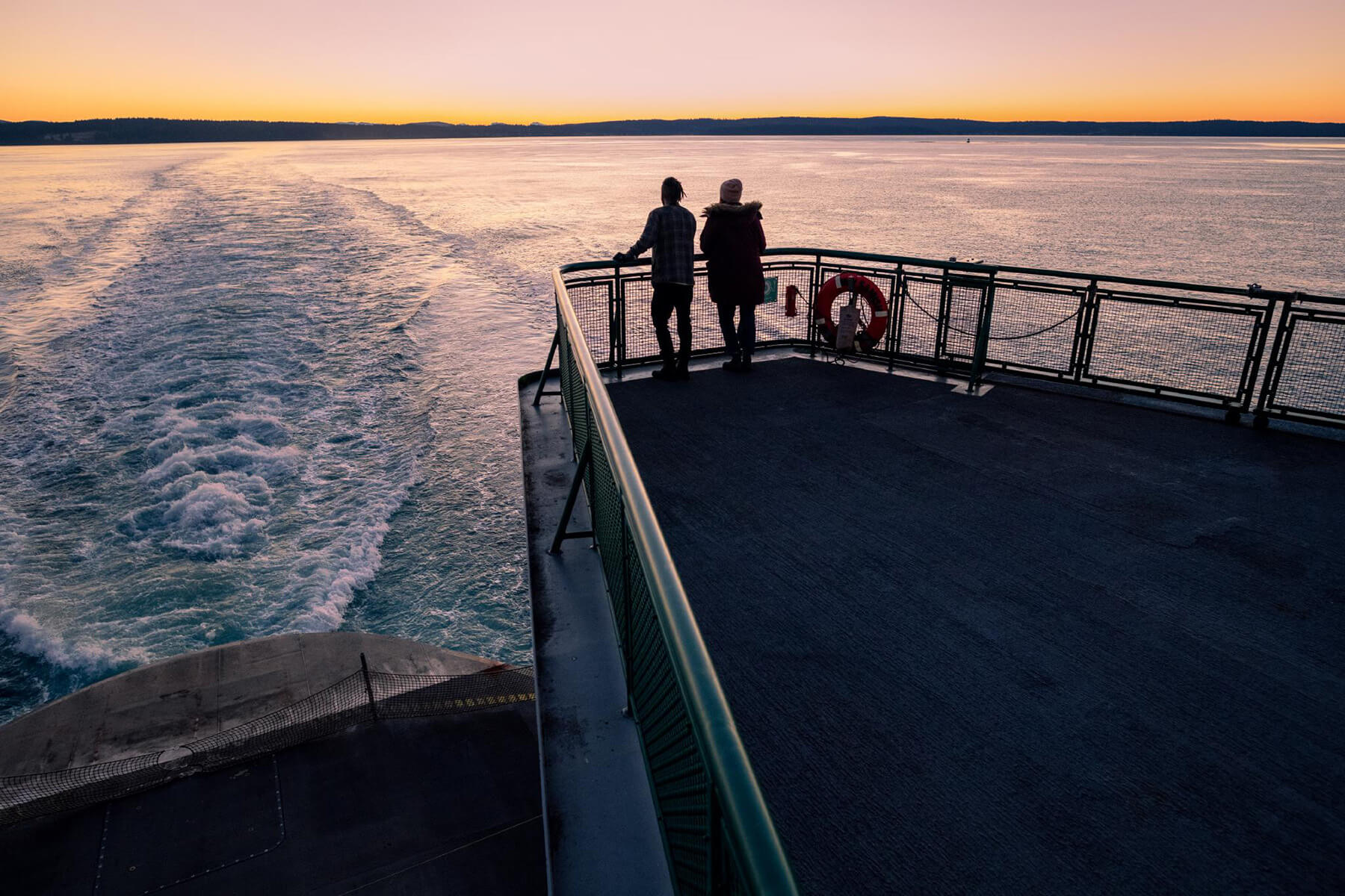 Passengers on a ferry from Anacortes to the San Juan Islands in Washington State. 