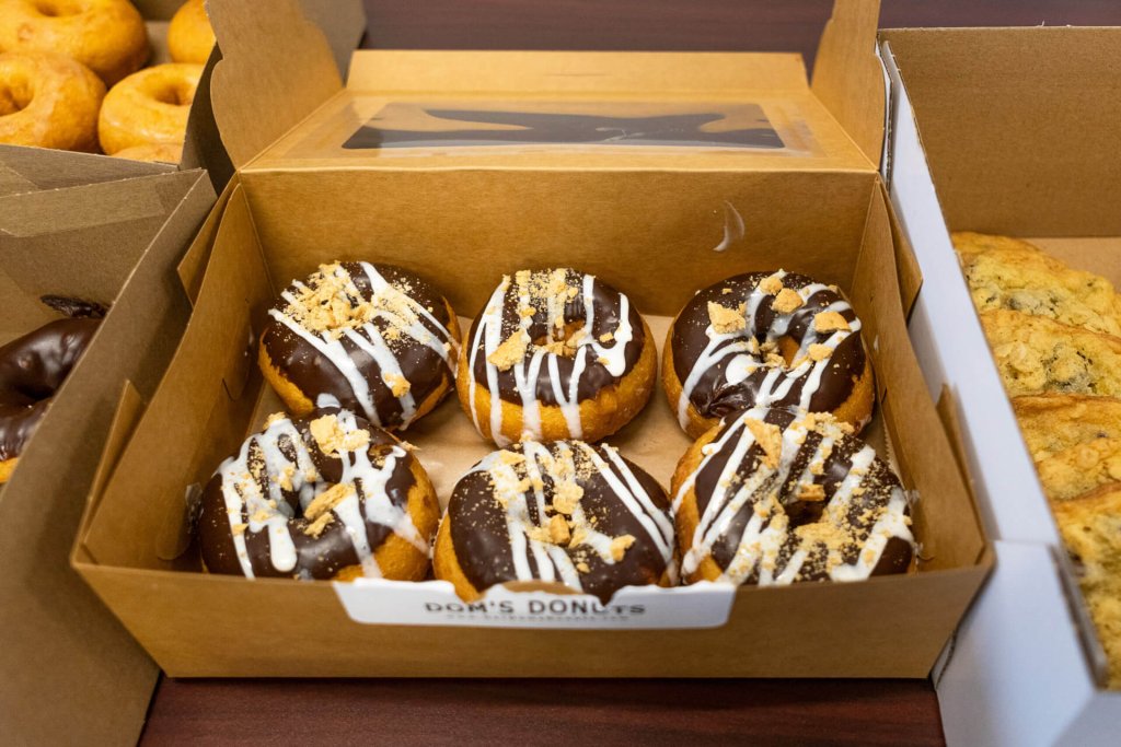 A box of donuts from Dom's