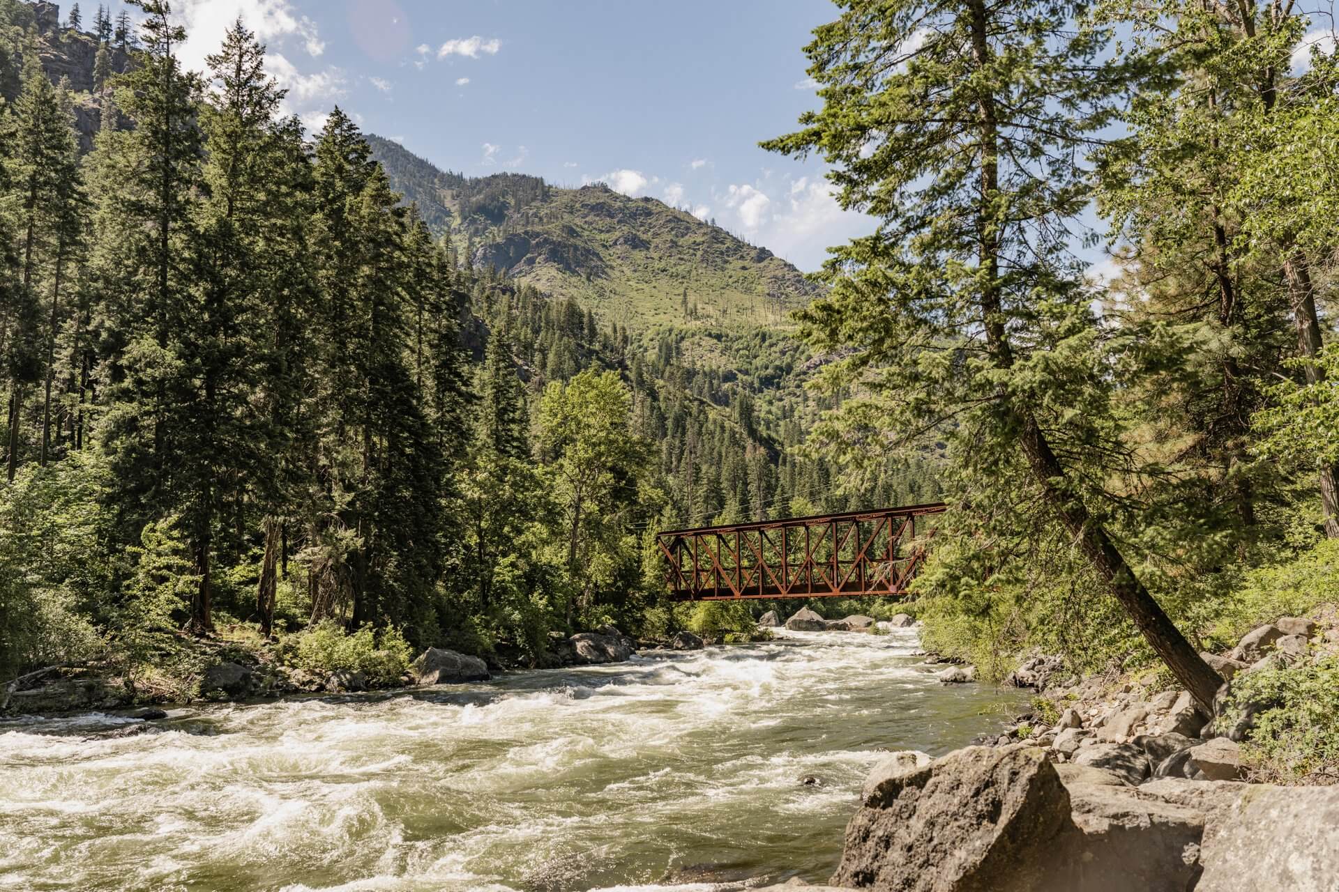 A metal bridge over a river near Leavenworth