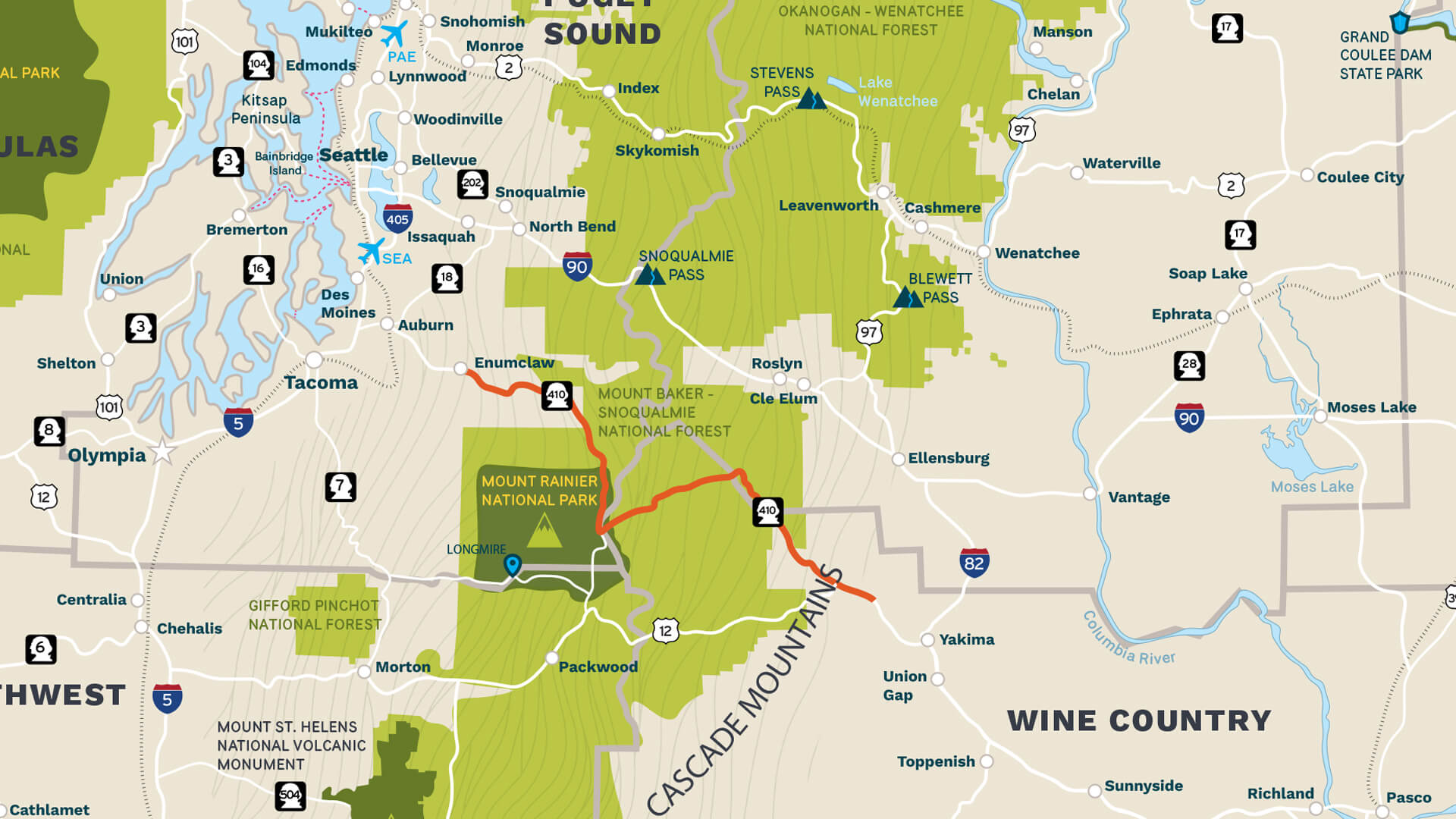 Map of the Chinook Scenic Byway 
