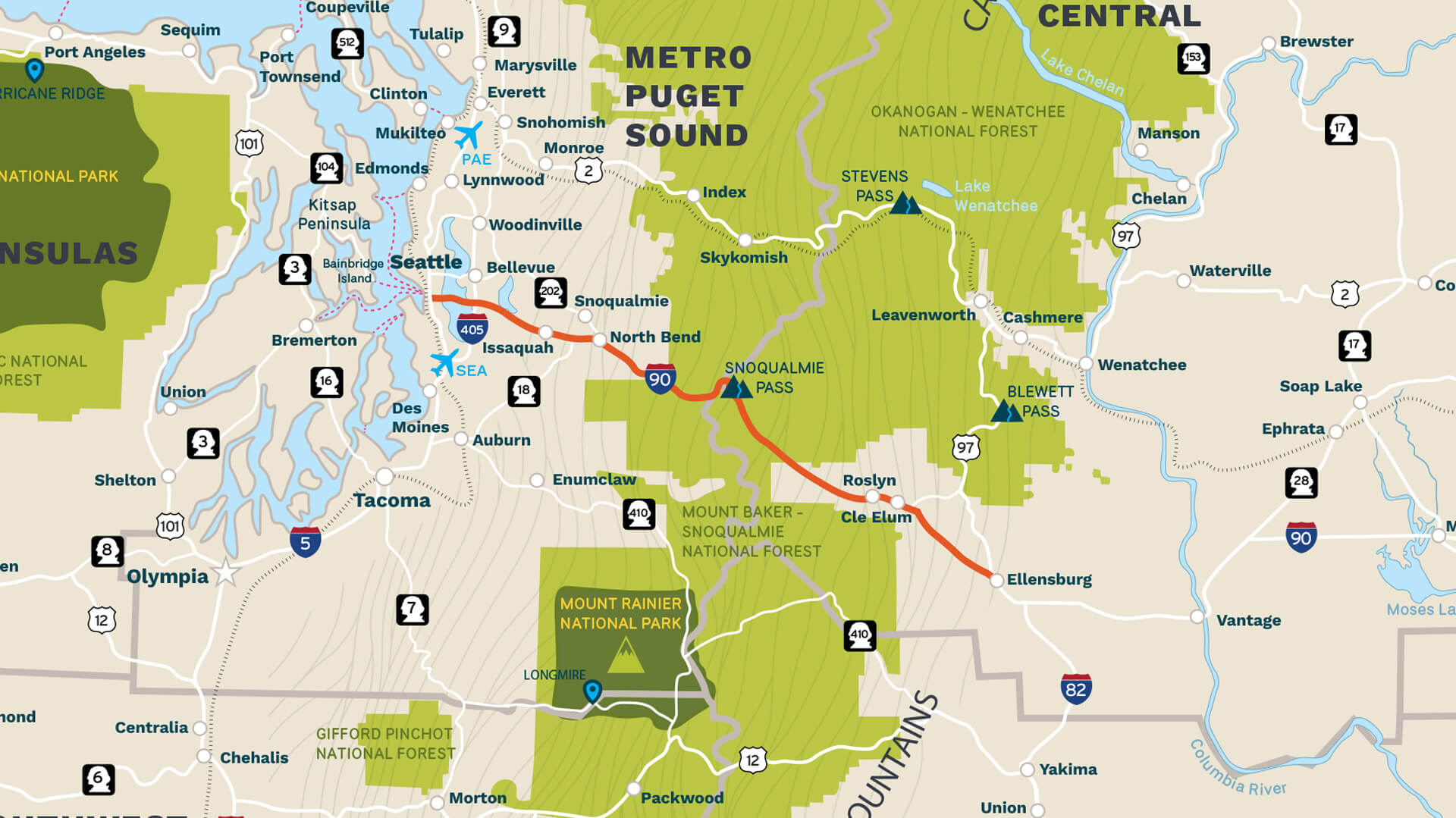 Map of the Mountains to Sound Greenway byway