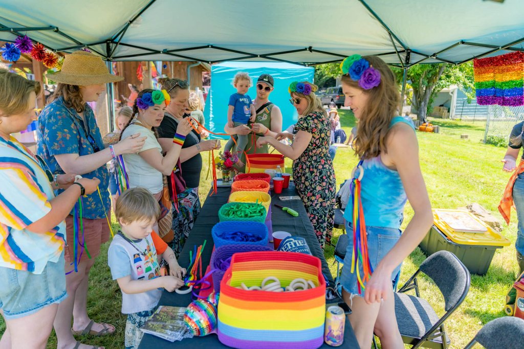People participate in a Pride event