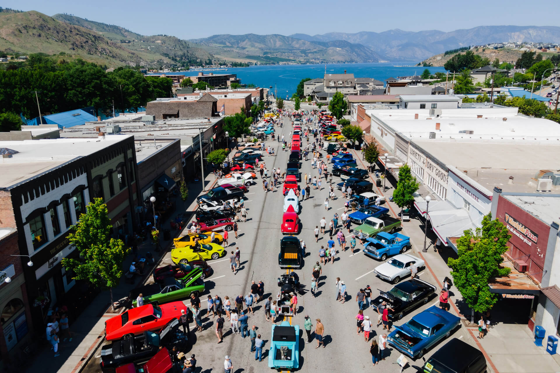 Cars line a street during Cruizin Chelan, one of many car shows in Washington State