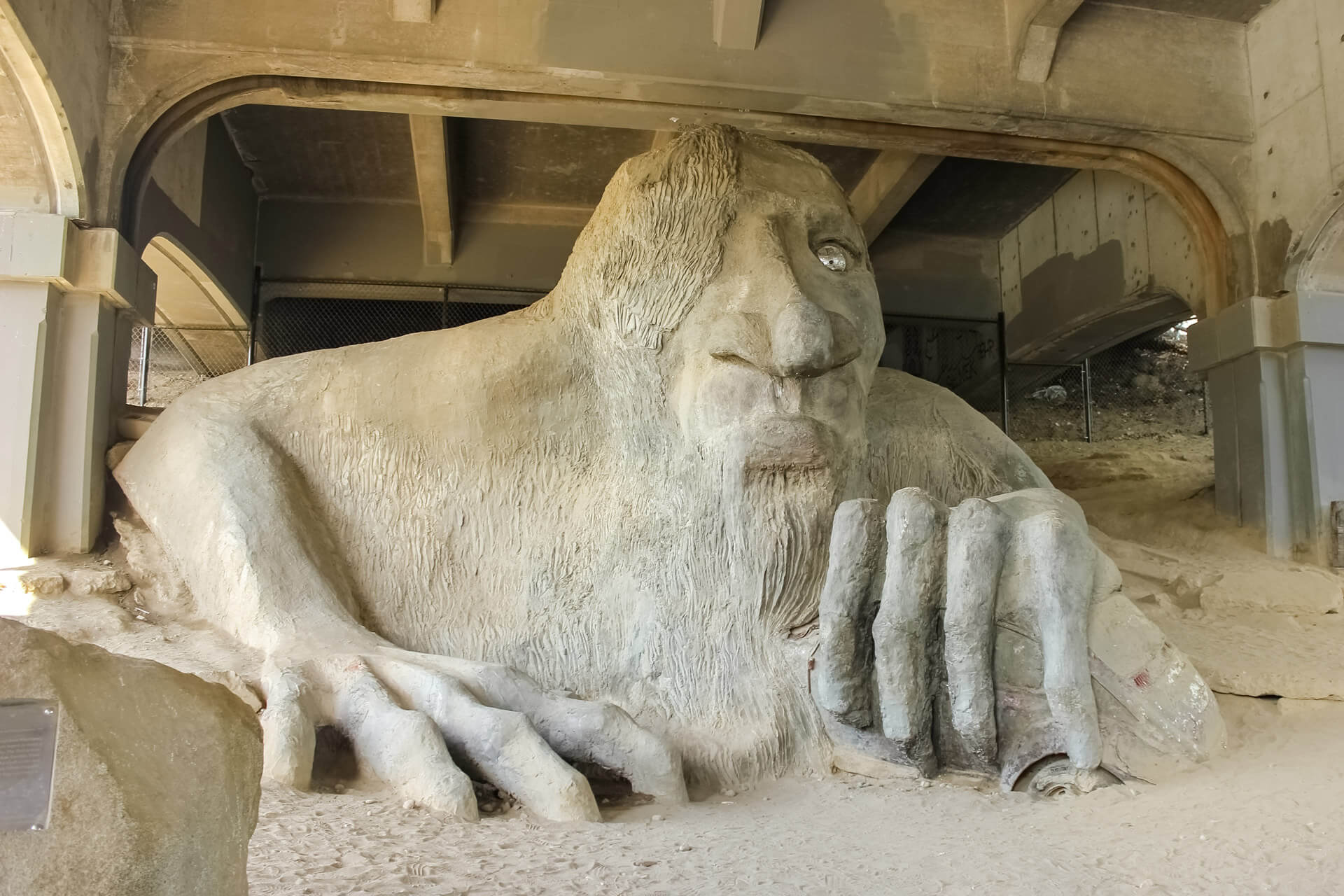 The Fremont Troll sculpture is pictured under a bridge in Seattle