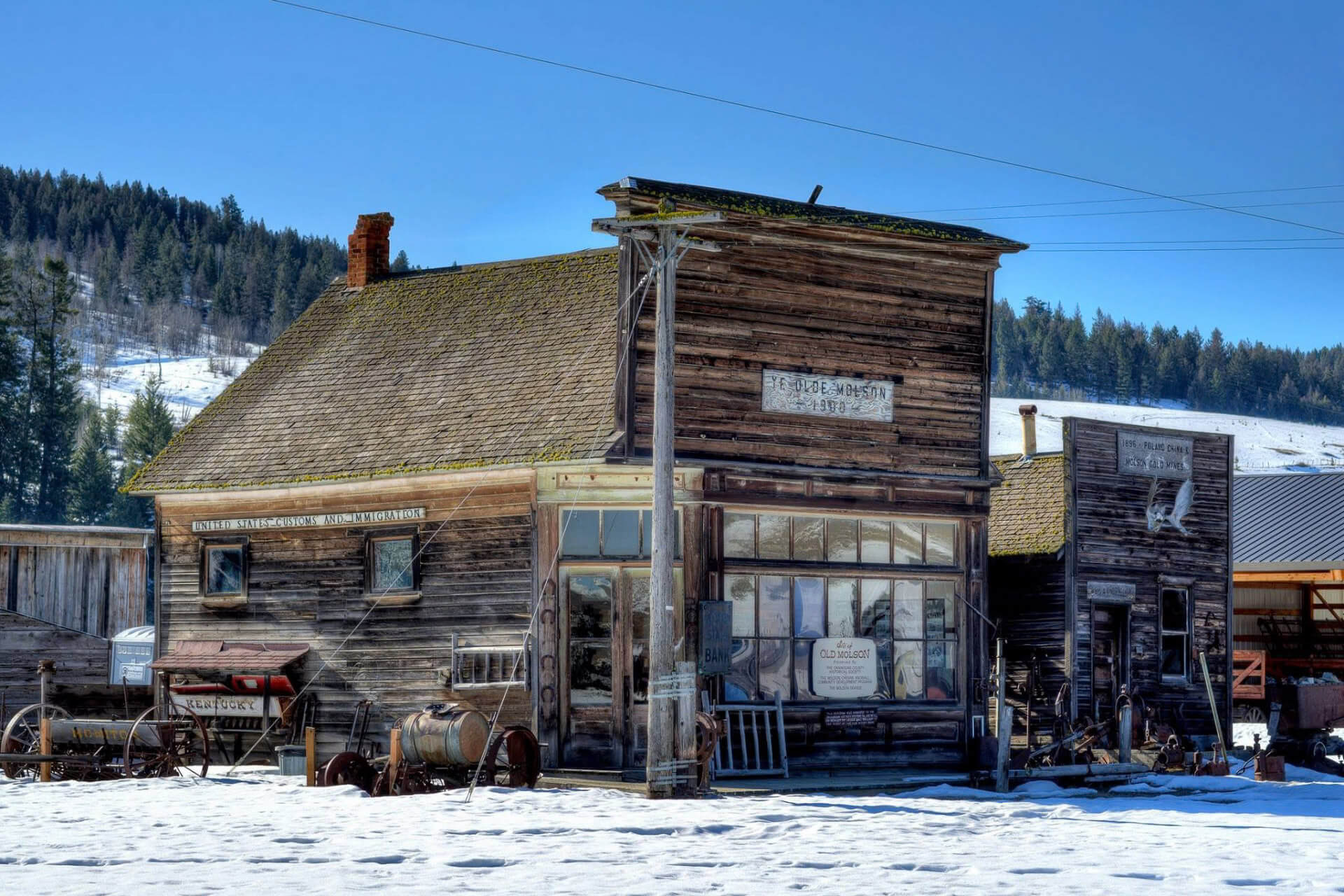 The wooden exterior of a building in a small town