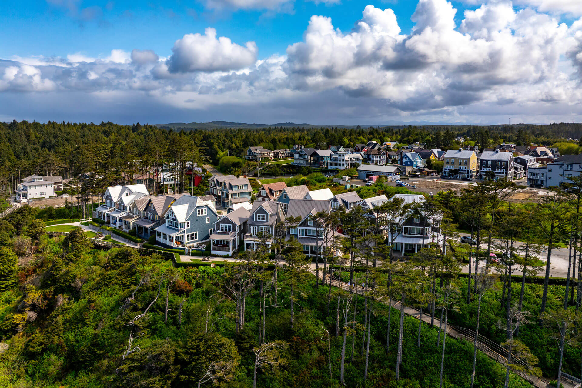 An aerial view of cottages and homes in Seabrook WA