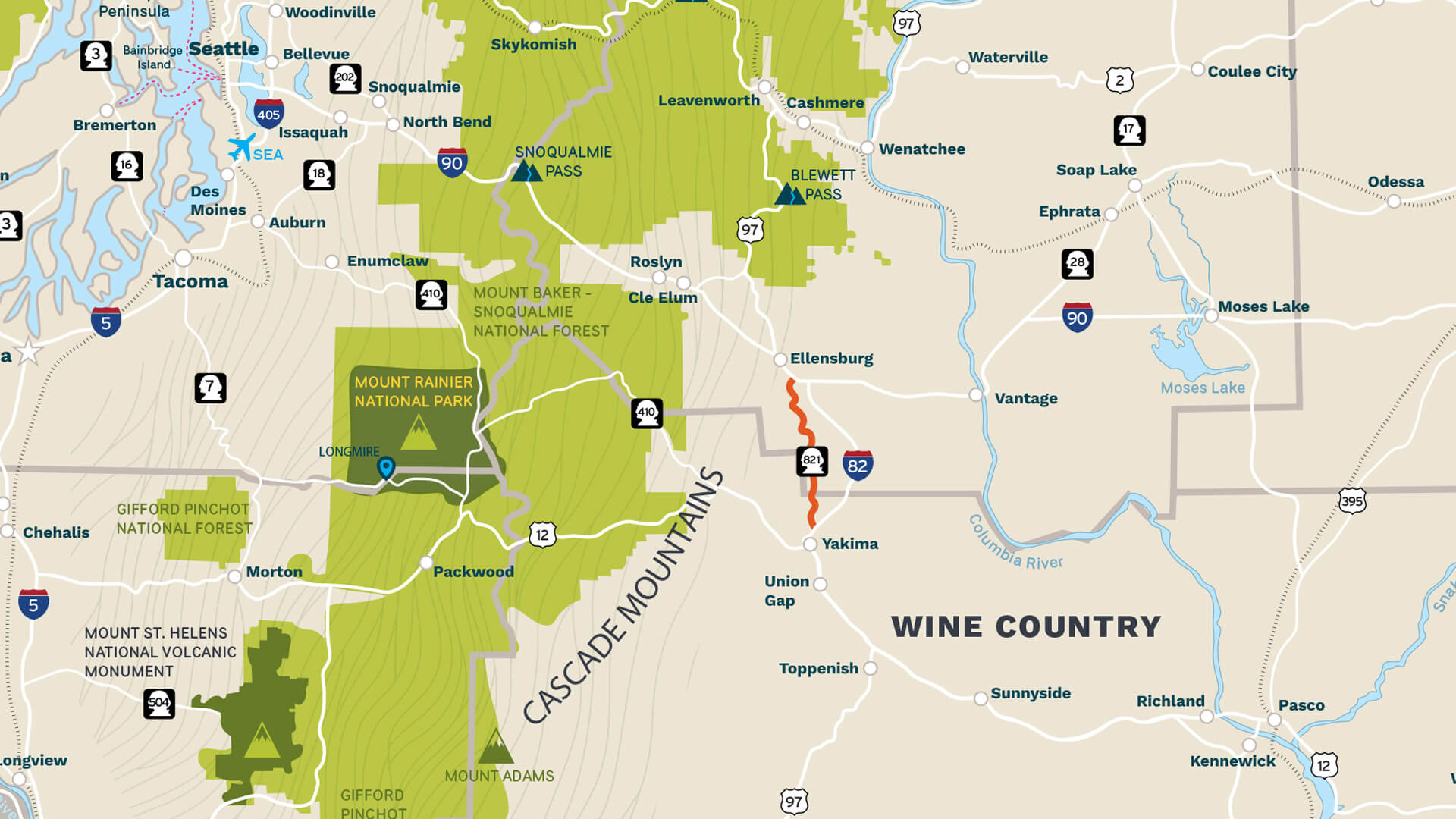 Map of the Yakima River Canyon Scenic Byway