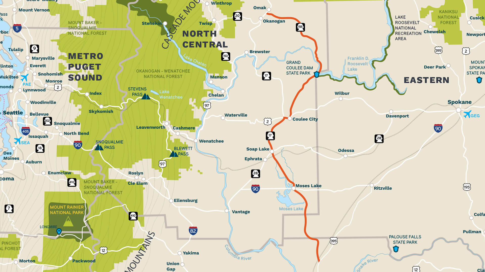 Map of Coulee Corridor Scenic Byway