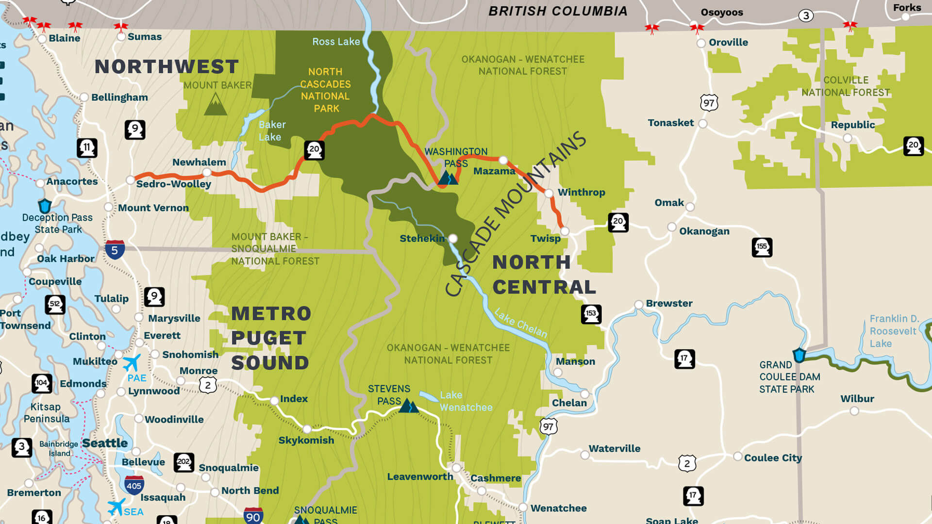 Map of the North Cascades Scenic Highway