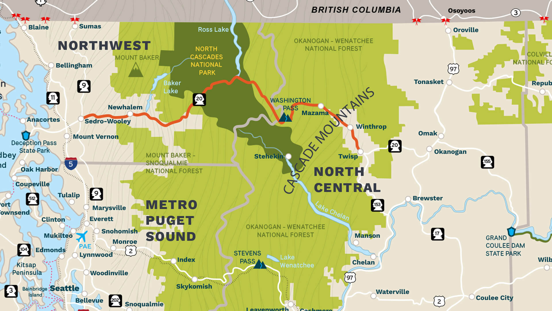 Map of the North Cascades Scenic Highway
