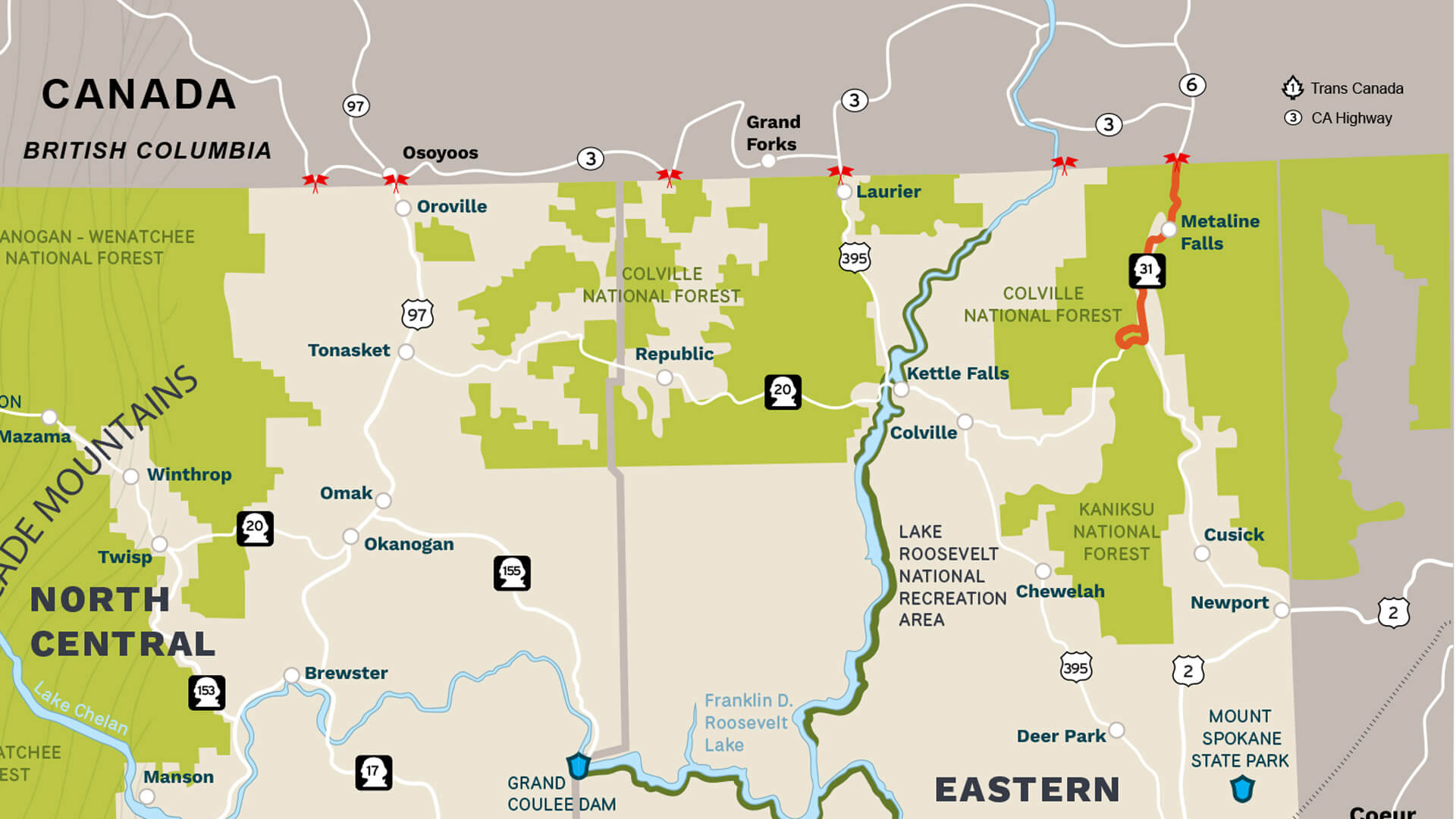 Map of the North Pend Oreille Scenic Byway
