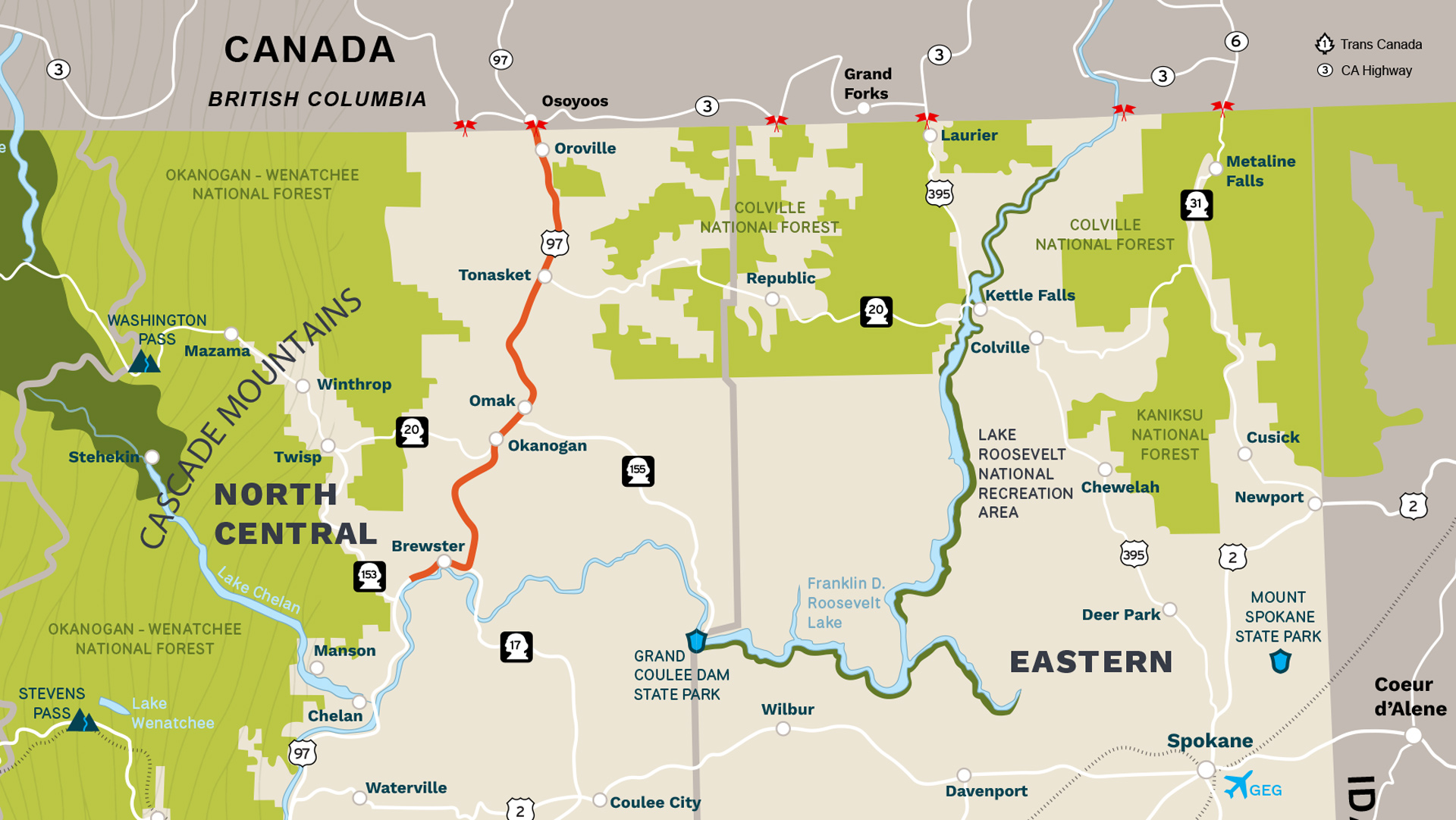 Map of the Okanogan Trails Scenic Byway