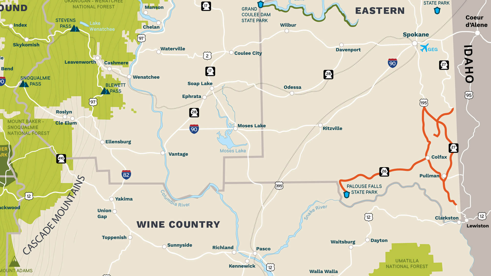 Map of the Palouse Scenic Byway