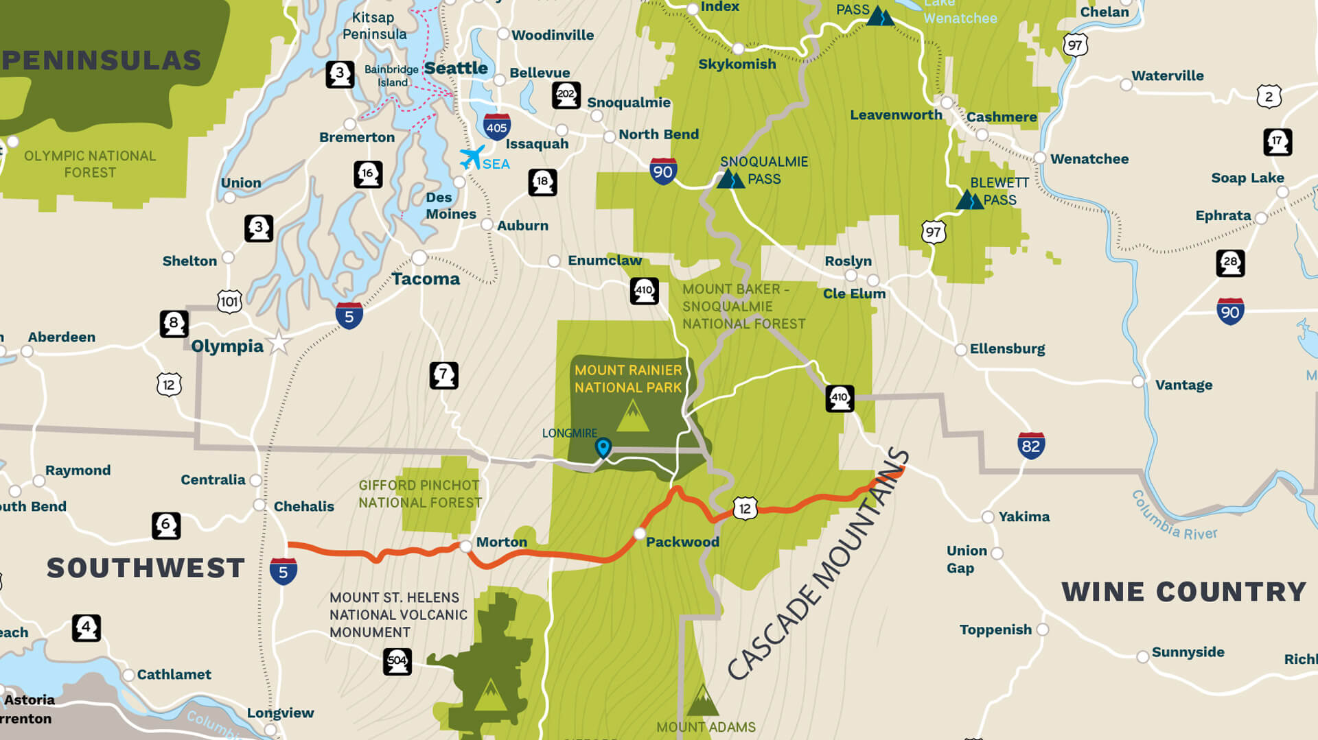 Map of White Pass Scenic Byway